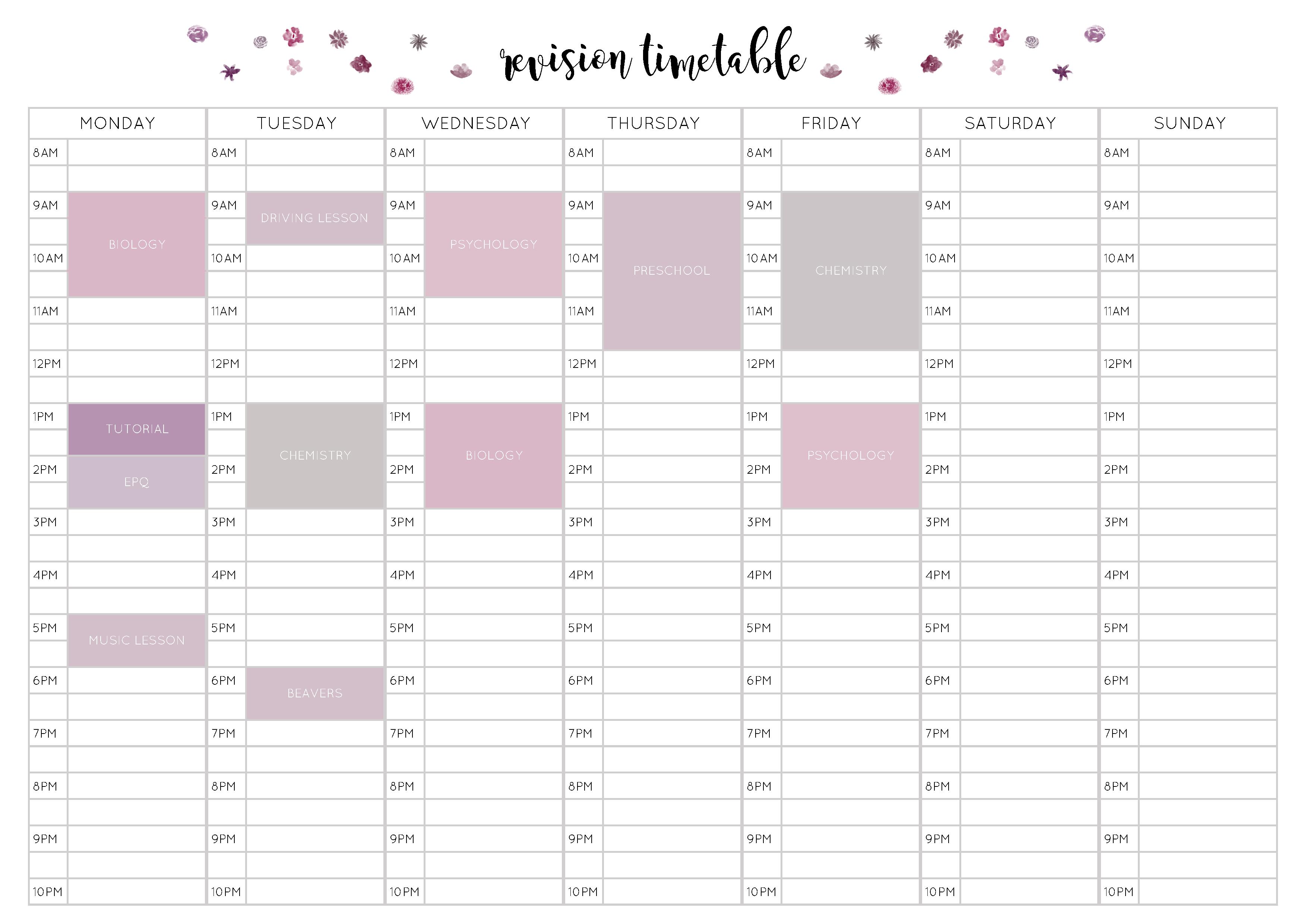 gcse revision timetable template excel